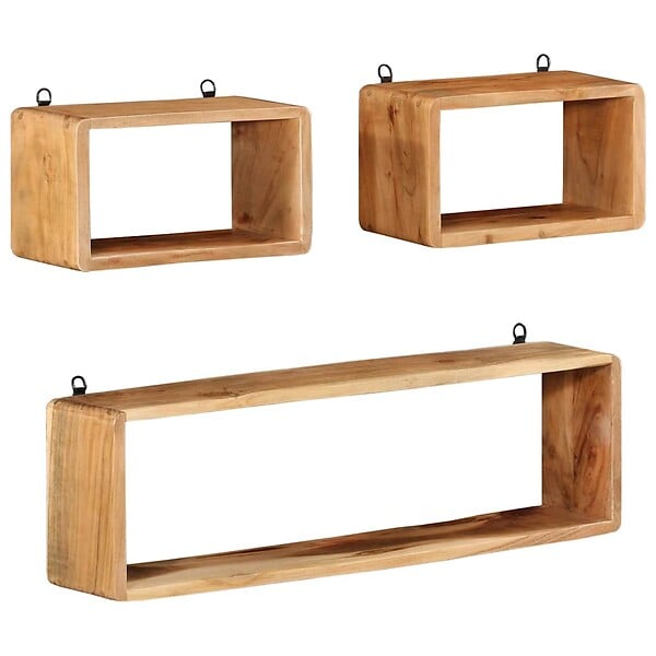 VIDAXL - vidaXL Bois d'Acacia Solide Ensemble d'Etagères Murales Cube 3 pcs Flottante Etagère Suspendue Support Mural Salon Salle de Séjour Maison Intérieur - large