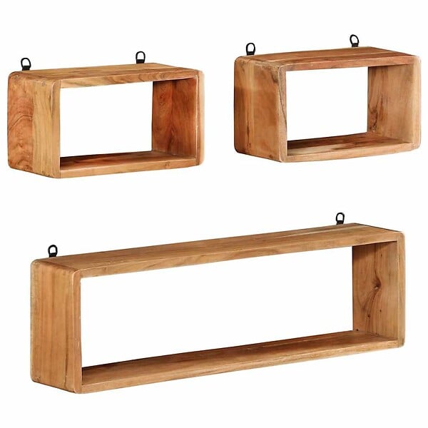 VIDAXL - vidaXL Bois d'Acacia Solide Ensemble d'Etagères Murales Cube 3 pcs Flottante Etagère Suspendue Support Mural Salon Salle de Séjour Maison Intérieur - large