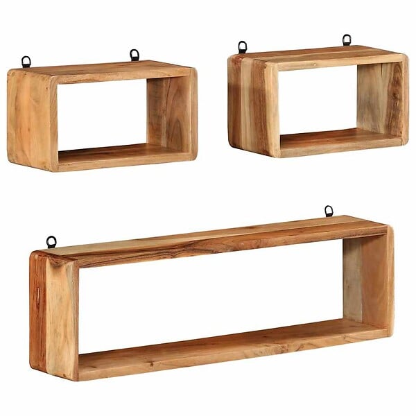 VIDAXL - vidaXL Bois d'Acacia Solide Ensemble d'Etagères Murales Cube 3 pcs Flottante Etagère Suspendue Support Mural Salon Salle de Séjour Maison Intérieur - large
