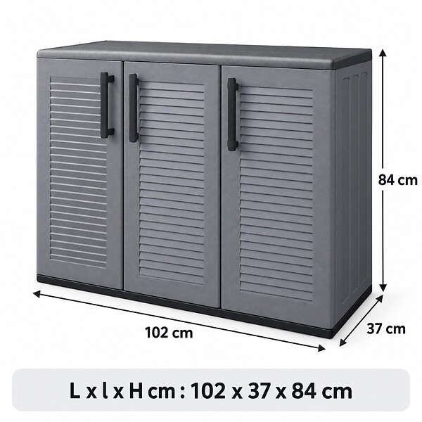 ARTPLAST - Armoire de Rangement Garage Atelier - Armoire basse 3 portes et 1 étagère Réglable Polypropylène 102x37h84 cm Charge 20 kg - large