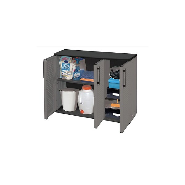 ARTPLAST - Armoire de Rangement Garage Atelier - Armoire basse 3 portes et 1 étagère Réglable Polypropylène 102x37h84 cm Charge 20 kg - large