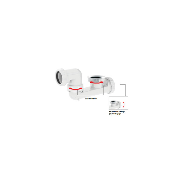 VALENTIN - Siphon baignoire blanc H124 - bouchon de dégorgement - large