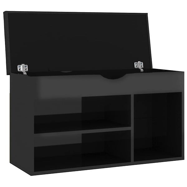 VIDAXL - vidaXL Banc à  chaussures et coussin Noir brillant Bois d'ingénierie - large