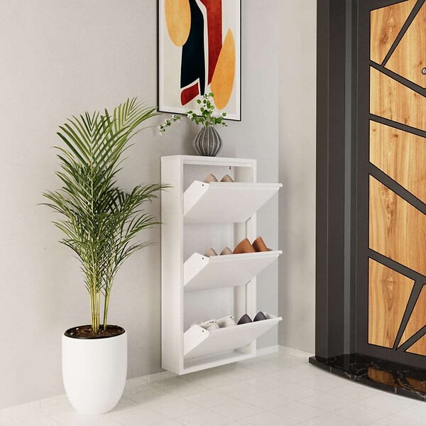 HABITAT ET JARDIN - Meuble à chaussures en métal "Luna" - 50 x 15 x 103 cm - Blanc - large