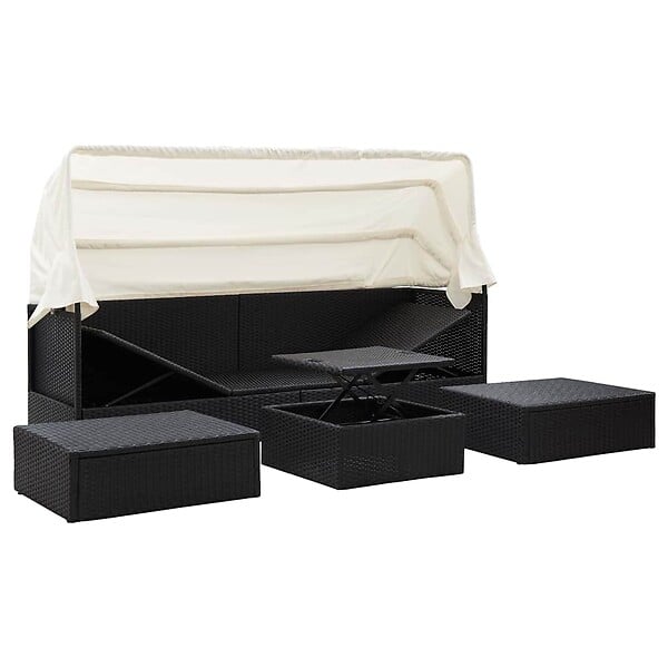 VIDAXL - vidaXL Lit de jardin avec toit Noir Résine tressée - large
