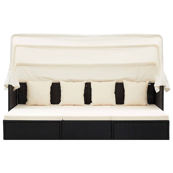 VIDAXL - vidaXL Lit de jardin avec toit Noir Résine tressée - large