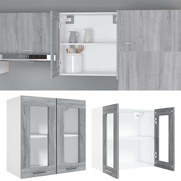 VIDAXL - vidaXL Armoire en verre suspendue "Lyon" Sonoma gris - large