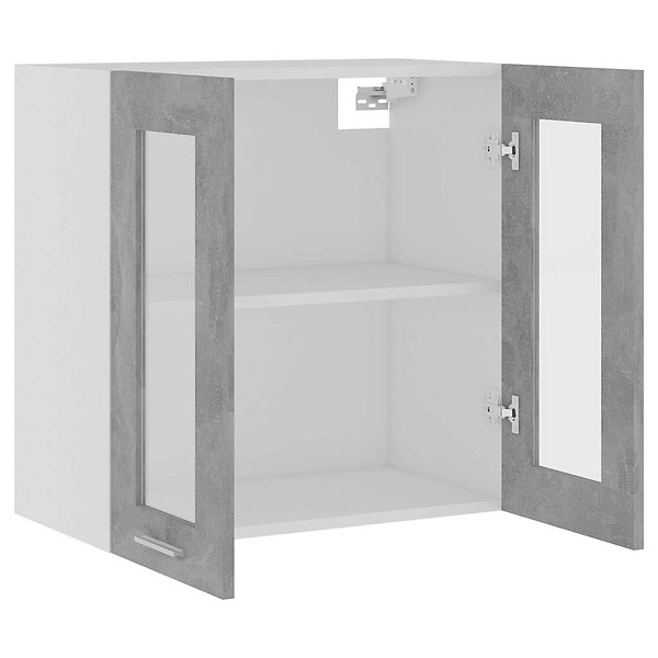 VIDAXL - vidaXL Armoire en verre suspendue "Lyon" Gris béton Bois d'ingénierie - large