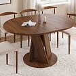 ID MARKET - Table à manger extensible ronde JASMINE 4-8 personnes pied central noyer 110-150 cm - vignette