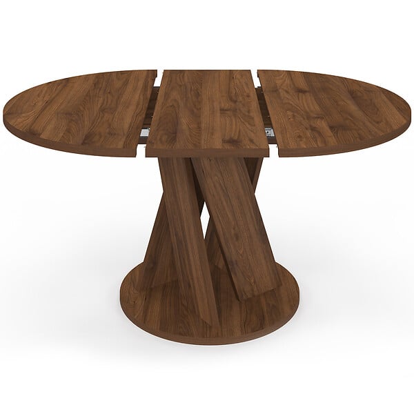 ID MARKET - Table à manger extensible ronde JASMINE 4-8 personnes pied central noyer 110-150 cm - large