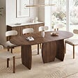 ID MARKET - Table à manger extensible japandi ovale MARILOU 6-10 personnes 3 pieds noyer 160-200 cm - vignette