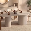 ID MARKET - Table à manger ovale organique ORPHEA 8 personnes 2 pieds cylindriques beige 200 cm - vignette