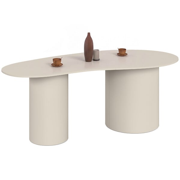 ID MARKET - Table à manger ovale organique ORPHEA 8 personnes 2 pieds cylindriques beige 200 cm - large