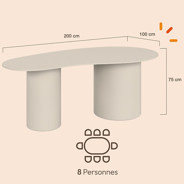 ID MARKET - Table à manger ovale organique ORPHEA 8 personnes 2 pieds cylindriques beige 200 cm - large