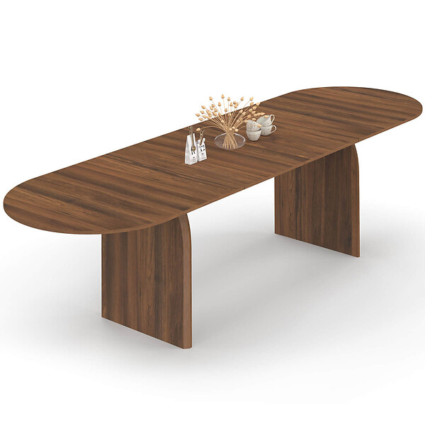 ID MARKET - Table à manger extensible japandi ovale EDITH 6-12 personnes noyer 200-300 cm - large
