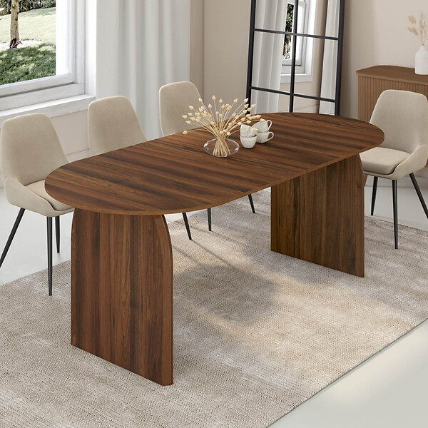 ID MARKET - Table à manger extensible japandi ovale EDITH 6-12 personnes noyer 200-300 cm - large