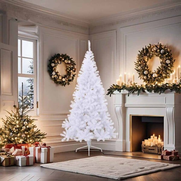 VIDAXL - vidaXL Sapin de Noël artificiel moitié avec support blanc 180 cm PVC - large