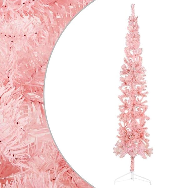 VIDAXL - vidaXL Demi sapin de Noël artificiel mince avec support Rose 240 cm - large