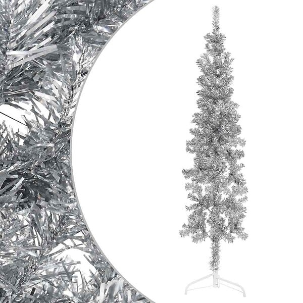 VIDAXL - vidaXL Demi sapin de Noël artificiel mince avec support Argenté 180 cm - large