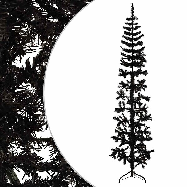 VIDAXL - vidaXL Demi sapin de Noël artificiel mince avec support Noir 180 cm - large