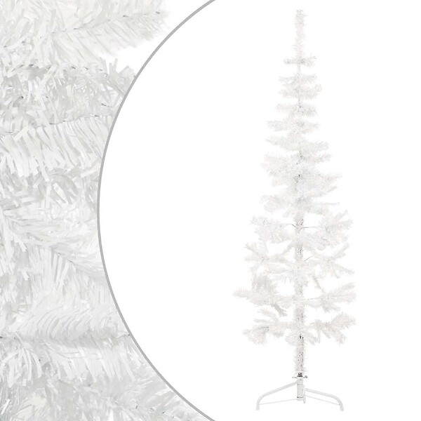 VIDAXL - vidaXL Demi sapin de Noël artificiel mince avec support Blanc 180 cm - large