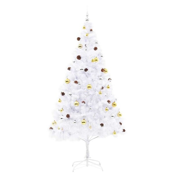 VIDAXL - vidaXL Arbre de Noël artificiel pré-éclairé avec boules blanc 210 cm - large