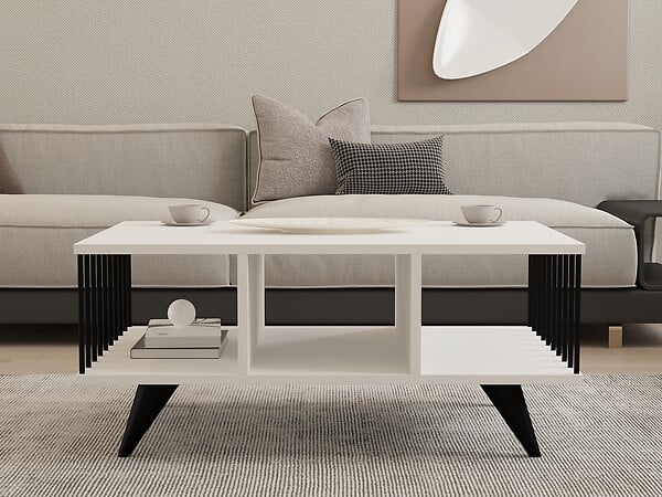 HABITAT ET JARDIN - Table basse en bois "Bert" - 90 x 60 x 40 cm - Blanc - large