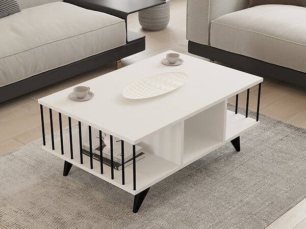 HABITAT ET JARDIN - Table basse en bois "Bert" - 90 x 60 x 40 cm - Blanc - large