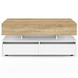 ID MARKET - Table basse plateau relevable rectangulaire ELSA 90 cm 4 tiroirs avec LED en bois blanc et plateau façon hêtre - vignette
