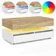ID MARKET - Table basse plateau relevable rectangulaire ELSA 90 cm 4 tiroirs avec LED en bois blanc et plateau façon hêtre - vignette