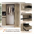 ID MARKET - Dressing d'angle modulable L. 145 / 203 cm MELMAN triple penderie + portes + tiroir + étagères bois et noir - vignette