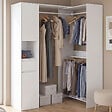 ID MARKET - Dressing d'angle modulable L. 145 / 203 cm MELMAN triple penderie + portes + tiroir + étagères blanc - vignette