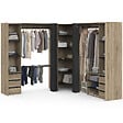 ID MARKET - Dressing extensible d'angle MARLON 220 x 220 x 180 cm hêtre avec penderies + porte pantalon + étagères + tiroirs + rideaux noirs - vignette