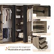 ID MARKET - Dressing extensible d'angle MARLON 220 x 220 x 180 cm hêtre avec penderies + porte pantalon + étagères + tiroirs + rideaux noirs - vignette