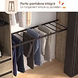 ID MARKET - Dressing extensible d'angle MARLON 220 x 220 x 180 cm hêtre avec penderies + porte pantalon + étagères + tiroirs + rideaux noirs - vignette