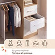 ID MARKET - Dressing double penderie + double colonne L. 140 cm UPPAH avec 6 étagères et 6 bacs en tissu bois et blanc - vignette