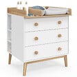 ID MARKET - Commode à langer JACOB blanc et bois 3 tiroirs, table à langer amovible et 2 étagères - vignette