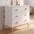 ID MARKET - Commode à langer JACOB blanc et bois 3 tiroirs, table à langer amovible et 2 étagères - vignette