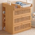 ID MARKET - Commode à langer évolutive EDHEN bois et cannage 3 tiroirs, table à langer et 2 étagères amovibles - vignette