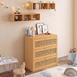 ID MARKET - Commode à langer évolutive EDHEN bois et cannage 3 tiroirs, table à langer et 2 étagères amovibles - vignette