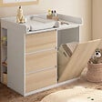 ID MARKET - Commode à langer évolutive AMBRE façon hêtre et blanc 3 tiroirs, 1 panier à linge, table à langer et 2 étagères amovibles - vignette
