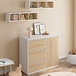 ID MARKET - Commode à langer évolutive AMBRE façon hêtre et blanc 3 tiroirs, 1 panier à linge, table à langer et 2 étagères amovibles - vignette