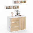ID MARKET - Commode à langer évolutive AMBRE façon hêtre et blanc 3 tiroirs, 1 panier à linge, table à langer et 2 étagères amovibles - vignette