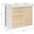 ID MARKET - Commode à langer évolutive AMBRE façon hêtre et blanc 3 tiroirs, 1 panier à linge, table à langer et 2 étagères amovibles - vignette