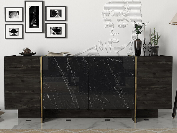 HABITAT ET JARDIN - Buffet en bois "Veyron" - 180 x 46 x 75 cm - Noir - large