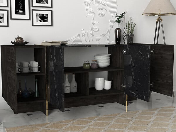 HABITAT ET JARDIN - Buffet en bois "Veyron" - 180 x 46 x 75 cm - Noir - large
