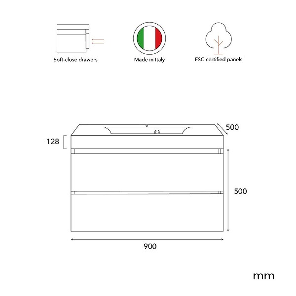 KIAMAMI VALENTINA - Meuble De Salle De Bains Suspendu 90Cm Tiroirs Gris Perle Et Lavabo | Valentina - large