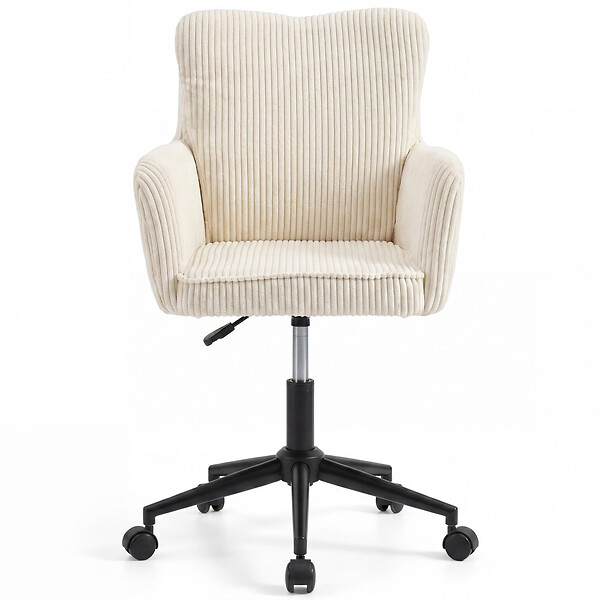 ID MARKET - Chaise de bureau ZACK en velours côtelé beige avec coussin pivotante et hauteur réglable à roulettes - large