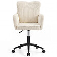 ID MARKET - Chaise de bureau ZACK en velours côtelé beige avec coussin pivotante et hauteur réglable à roulettes - vignette
