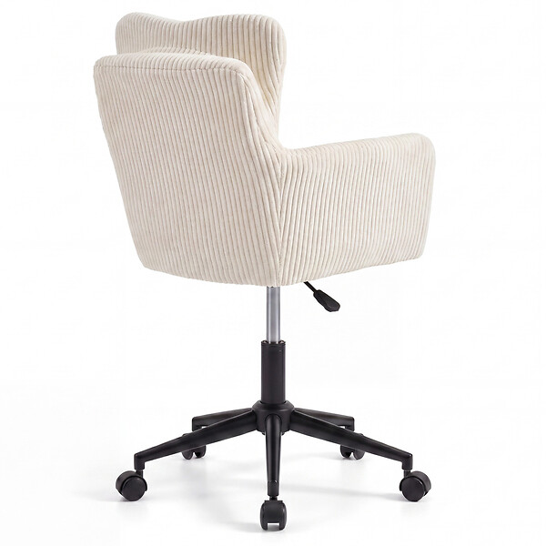 ID MARKET - Chaise de bureau ZACK en velours côtelé beige avec coussin pivotante et hauteur réglable à roulettes - large